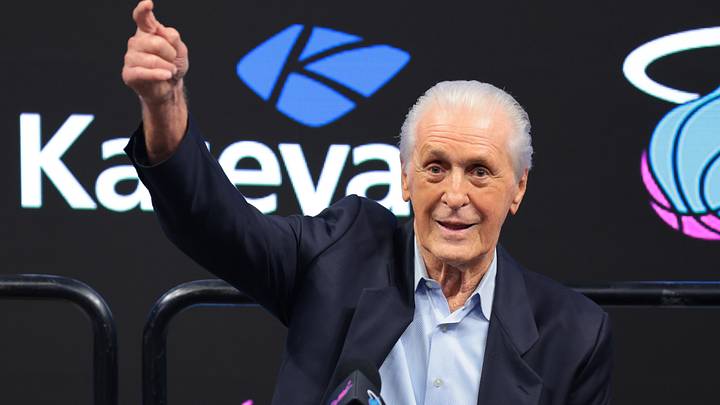 Miami Heat president Pat Riley reacts (Mandatory Credit: Sam Navarro-Imagn Images)