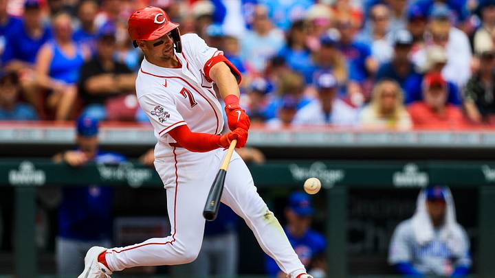 Jul 12, 2026; Cincinnati, Ohio, USA; Cincinnati Reds outfielder Spencer Steer (7) hits a single in the first inning against the Chicago Cubs at Great American Ball Park. Mandatory Credit: Katie Stratman-Imagn Images Jul 12, 2026; Cincinnati, Ohio, USA; Cincinnati Reds outfielder Spencer Steer (7) hits a single in the first inning against the Chicago Cubs at Great American Ball Park. Mandatory Credit: Katie Stratman-Imagn Images