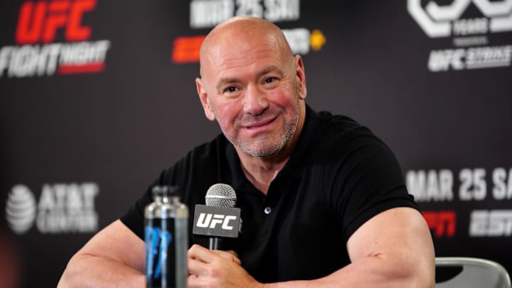 Mar 25, 2023; San Antonio, Texas, USA; UFC president Dana White at a press conference after UFC Fight Night at AT&T Center. Mandatory Credit: Aaron Meullion-Imagn Images