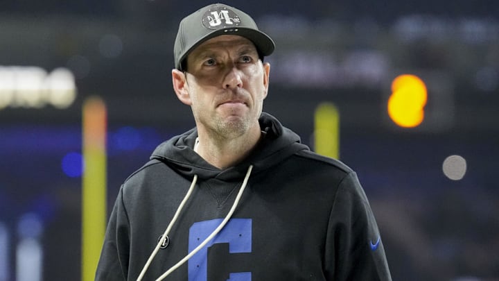 Dec 22, 2025; Indianapolis, Indiana, USA; Indianapolis Colts head coach Shane Steichen walks off the field Monday, Dec. 22, 2025, after losing a game against the San Francisco 49ers  at Lucas Oil Stadium. Mandatory Credit: Christine Tannous-USA TODAY Network via Imagn Images