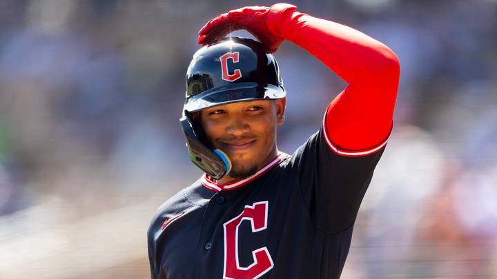 Feb 24, 2026: Cleveland Guardians shortstop Angel Genao against the Los Angeles Dodgers during a spring training game at Camelback Ranch-Glendale. Credit: Mark J. Rebilas-Imagn Images