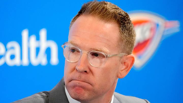 Thunder general manager Sam Presti speaks during an introductory press conference for the 2024 Thunder draft picks at Oklahoma Contemporary Arts Center in Oklahoma City, Saturday, June, 29, 2024. Thunder general manager Sam Presti speaks during an introductory press conference for the 2024 Thunder draft picks at Oklahoma Contemporary Arts Center in Oklahoma City, Saturday, June, 29, 2024.
