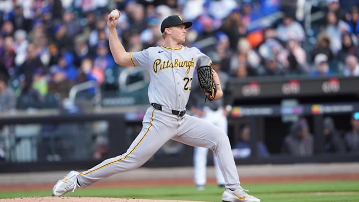 Mar 28, 2026; New York City, New York, USA; Pittsburgh Pirates pitcher Mitch Keller (23) delivers a pitch against the New York Mets during the first inning at Citi Field. Mandatory Credit: Gregory Fisher-Imagn Images Mar 28, 2026; New York City, New York, USA; Pittsburgh Pirates pitcher Mitch Keller (23) delivers a pitch against the New York Mets during the first inning at Citi Field. Mandatory Credit: Gregory Fisher-Imagn Images