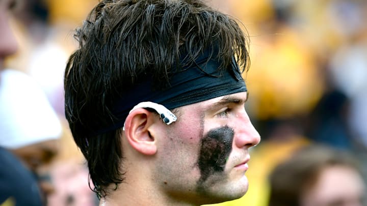 Oct 11, 2025; Columbia, MO, USA; Missouri Tigers quarterback Beau Pribula (9) walks off the field after a loss to the Alabama Crimson Tide at Faurot Field at Memorial Stadium.