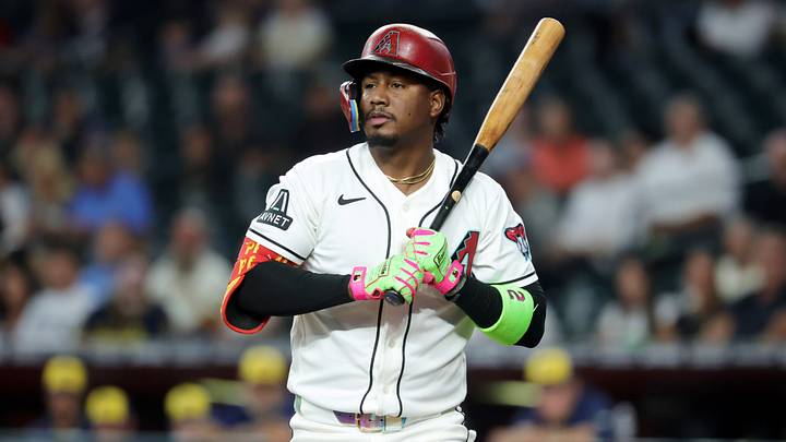 Jul 5, 2026; Phoenix, Arizona, USA; Arizona Diamondbacks shortstop Geraldo Perdomo against the Milwaukee Brewers at Chase Field. Mandatory Credit: Mark J. Rebilas-Imagn Images