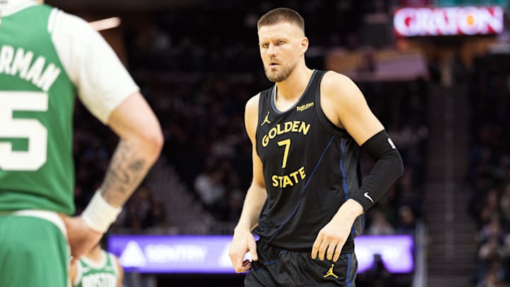 Feb 19, 2026; San Francisco, California, USA; Golden State Warriors center Kristaps Porziņġis (7) comes in as a substitute against the Boston Celtics during the second quarter at Chase Center. Mandatory Credit: D. Ross Cameron-Imagn Images Feb 19, 2026; San Francisco, California, USA; Golden State Warriors center Kristaps Porziņġis (7) comes in as a substitute against the Boston Celtics during the second quarter at Chase Center. Mandatory Credit: D. Ross Cameron-Imagn Images