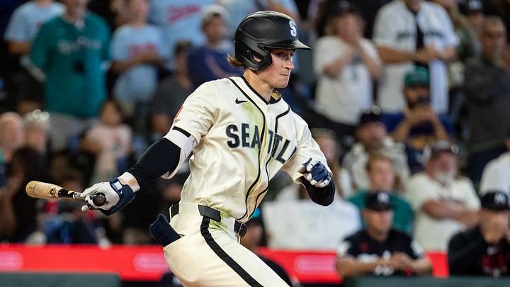 Aug 2, 2026; Seattle, Washington, USA; Seattle Mariners shortstop Colt Emerson (4) hits a RBI-single during the ninth inning against the Minnesota Twins at T-Mobile Park. Mandatory Credit: Stephen Brashear-Imagn Images Aug 2, 2026; Seattle, Washington, USA; Seattle Mariners shortstop Colt Emerson (4) hits a RBI-single during the ninth inning against the Minnesota Twins at T-Mobile Park. Mandatory Credit: Stephen Brashear-Imagn Images