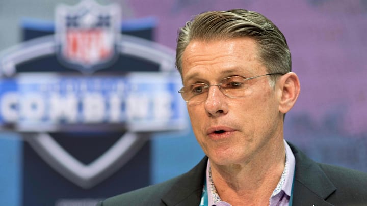 Feb 27, 2019; Indianapolis, IN, USA; Minnesota Vikings general manger Rick Spielman speaks to media during the 2019 NFL Combine at Indianapolis Convention Center. Mandatory Credit: Trevor Ruszkowski-Imagn Images