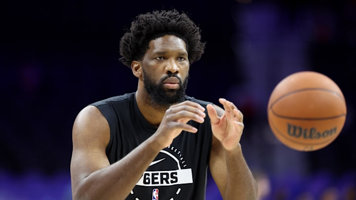 Oct 17, 2025; Philadelphia, Pennsylvania, USA; Philadelphia 76ers center Joel Embiid before action against the Minnesota Timberwolves at Xfinity Mobile Arena. Mandatory Credit: Bill Streicher-Imagn Images Oct 17, 2025; Philadelphia, Pennsylvania, USA; Philadelphia 76ers center Joel Embiid before action against the Minnesota Timberwolves at Xfinity Mobile Arena. Mandatory Credit: Bill Streicher-Imagn Images