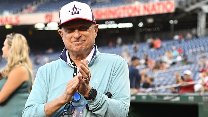 Sep 13, 2022; Washington, District of Columbia, USA; Washington Nationals owner Mark Lerner on the field before the game against the Baltimore Orioles at Nationals Park