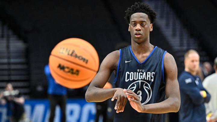 Mar 18, 2026; Portland, OR, USA; BYU Cougars forward AJ Dybantsa (3) passes the ball during a practice session Mar 18, 2026; Portland, OR, USA; BYU Cougars forward AJ Dybantsa (3) passes the ball during a practice session