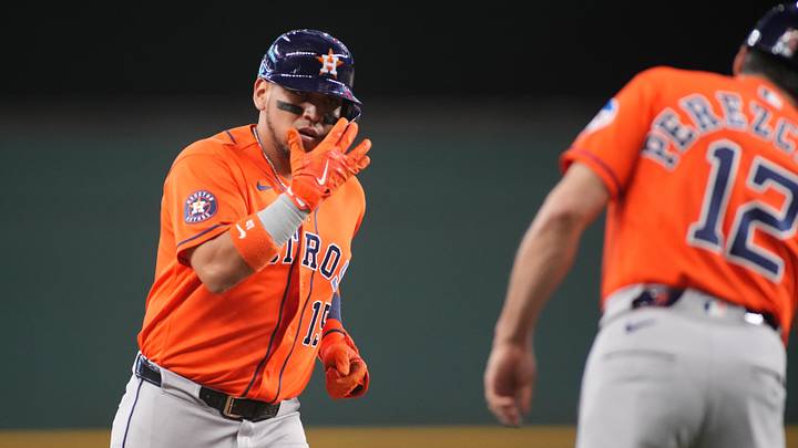 May 28, 2026; Arlington, Texas, USA; Houston Astros third baseman Isaac Paredes (15) reacts as he runs the bases after hitting a two-run home run against the Texas Rangers during the first inning at Globe Life Field. Mandatory Credit: Raymond Carlin III-Imagn Images May 28, 2026; Arlington, Texas, USA; Houston Astros third baseman Isaac Paredes (15) reacts as he runs the bases after hitting a two-run home run against the Texas Rangers during the first inning at Globe Life Field. Mandatory Credit: Raymond Carlin III-Imagn Images