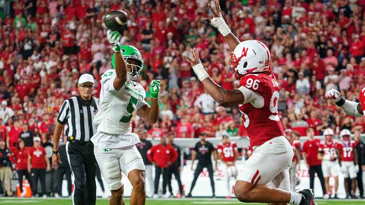 Williams Nwaneri disrupts North Dakota wide receiver Korey Tai on a fourth-down trick play from the Nebraska 10, helping NU make its first red zone stop in more than a year. Williams Nwaneri disrupts North Dakota wide receiver Korey Tai on a fourth-down trick play from the Nebraska 10, helping NU make its first red zone stop in more than a year.