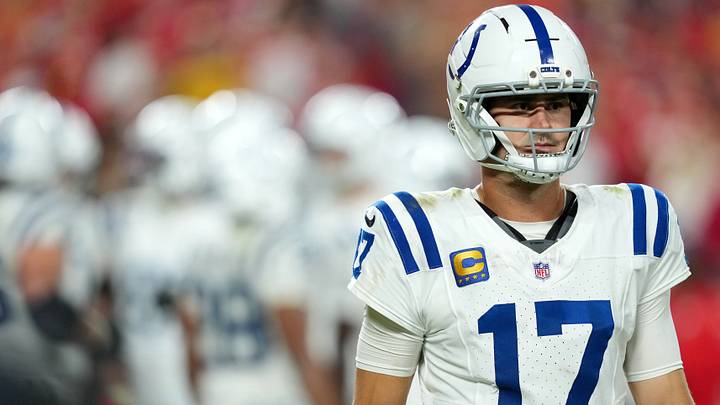 Sep 20, 2026; Kansas City, Missouri, USA; Indianapolis Colts quarterback Daniel Jones (17) looks on during overtime against the Kansas City Chiefs at GEHA Field at Arrowhead Stadium. Mandatory Credit: Jay Biggerstaff-Imagn Images Sep 20, 2026; Kansas City, Missouri, USA; Indianapolis Colts quarterback Daniel Jones (17) looks on during overtime against the Kansas City Chiefs at GEHA Field at Arrowhead Stadium. Mandatory Credit: Jay Biggerstaff-Imagn Images