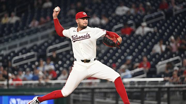 Sep 1, 2026; Washington, District of Columbia, USA; Washington Nationals pitcher Orlando Ribalta (64) throws to the Atlanta Braves during the ninth inning at Nationals Park. Mandatory Credit: Brad Mills-Imagn Images Sep 1, 2026; Washington, District of Columbia, USA; Washington Nationals pitcher Orlando Ribalta (64) throws to the Atlanta Braves during the ninth inning at Nationals Park. Mandatory Credit: Brad Mills-Imagn Images