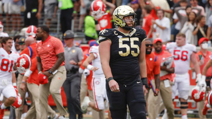 Sep 24, 2022; Winston-Salem, North Carolina, USA;  Wake Forest Demon Deacons offensive lineman Michael Jurgens