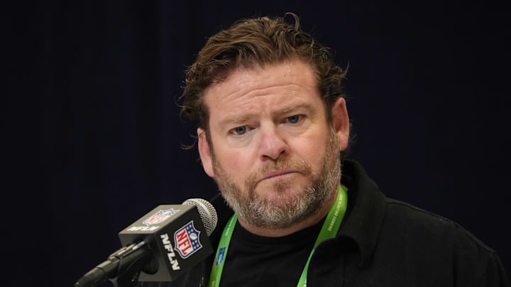 Seattle Seahawks general manager John Schneider speaks during the NFL Scouting Combine at the Indiana Convention Center.