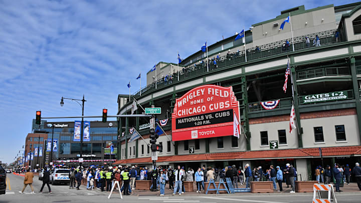 A general view of the marquee prior to a game between the Washington Nationals and the Chicago Cubs at Wrigley Field. 