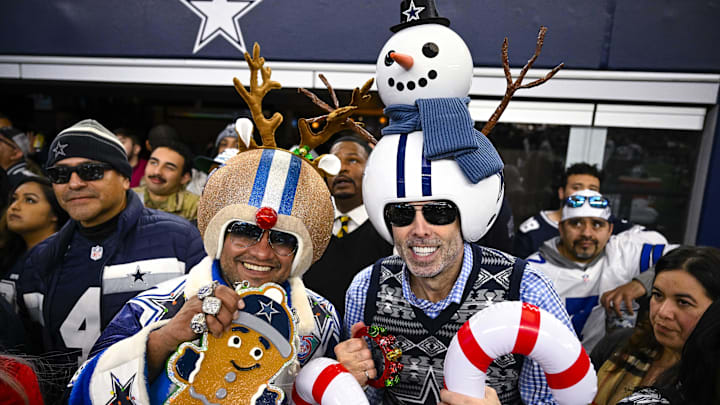  A view of Dallas Cowboys fans in Christmas costumes during the game between the Dallas Cowboys and the Philadelphia Eagles.