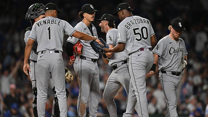 Aug 18, 2026; Chicago, Illinois, USA; Chicago White Sox pitcher Huascar Brazobán (50) is brought into the game during the sixth inning against the Chicago Cubs at Wrigley Field. Mandatory Credit: Patrick Gorski-Imagn Images Aug 18, 2026; Chicago, Illinois, USA; Chicago White Sox pitcher Huascar Brazobán (50) is brought into the game during the sixth inning against the Chicago Cubs at Wrigley Field. Mandatory Credit: Patrick Gorski-Imagn Images