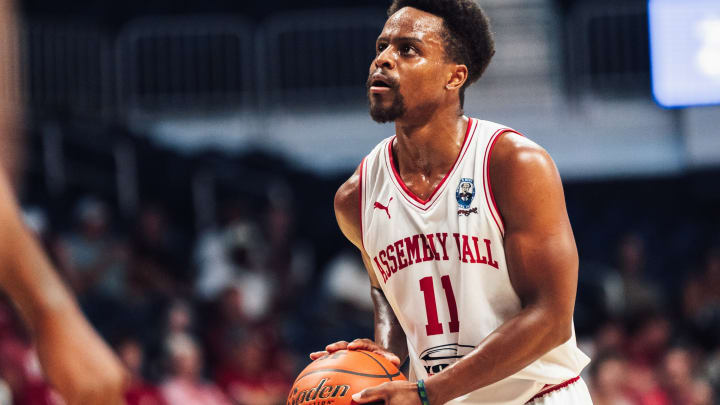Assembly Ball's Yogi Ferrell prepares for a free throw attempt during Tuesday's game against Eberlein Drive in The Basketball Tournament. Assembly Ball's Yogi Ferrell prepares for a free throw attempt during Tuesday's game against Eberlein Drive in The Basketball Tournament.