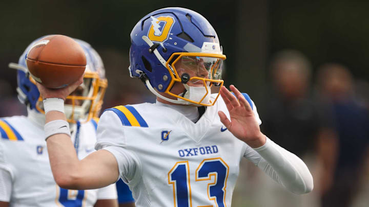 Oxford QB warms up before their game against South Panola on Sept. 5, 2025