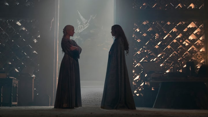 House of the Dragon season two, episode eight - Rhaenrya (Emma D'Arcy (left) and Alicent (Olivia Cooke (right) Photograph by Liam Daniel/HBO