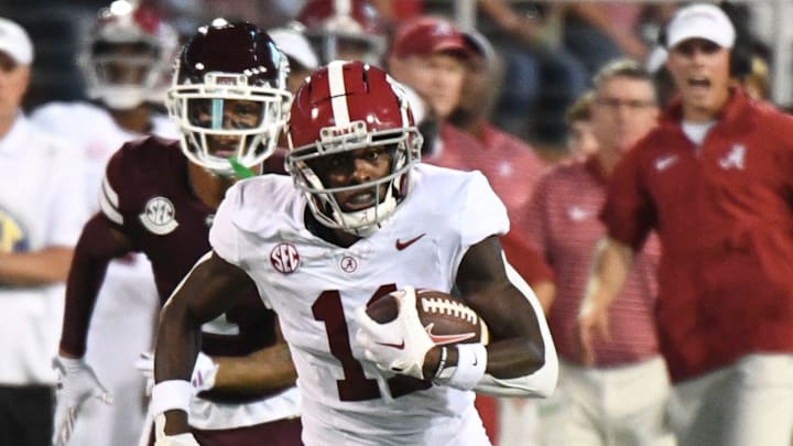 Sep 30, 2023; Starkville, Mississippi, USA; Alabama Crimson Tide wide receiver Malik Benson (11)