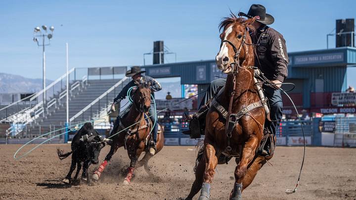 Team ropers Jake Smith (header) and Douglas Rich (heeler) have been competing together in the PRCA since 2023. Team ropers Jake Smith (header) and Douglas Rich (heeler) have been competing together in the PRCA since 2023.