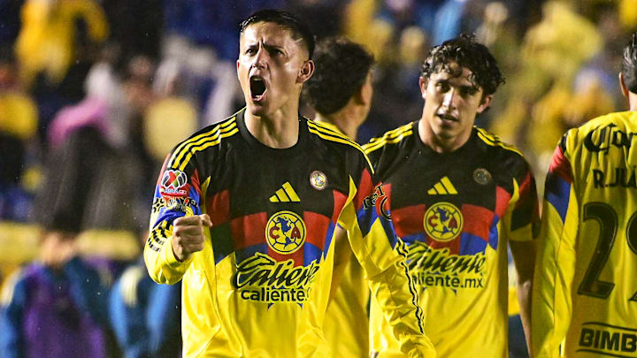 Brian Rodriguez of Aguilas del America celebrating a goal against Xolos de Tijuana, during week 2 game of the Liga BBVA MX Apertura 2025