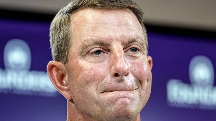 Clemson head coach Dabo Swinney speaks with reporters during Clemson football media day at the Smart Family Media Center in Clemson, S.C. Tuesday, July 14, 2026.