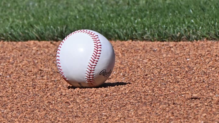 May 10, 2025; Kansas City, Missouri, USA; A general view of a baseball on the field before a game between the Kansas City Royals and Boston Red Sox at Kauffman Stadium. Mandatory Credit: Peter Aiken-Imagn Images May 10, 2025; Kansas City, Missouri, USA; A general view of a baseball on the field before a game between the Kansas City Royals and Boston Red Sox at Kauffman Stadium. Mandatory Credit: Peter Aiken-Imagn Images