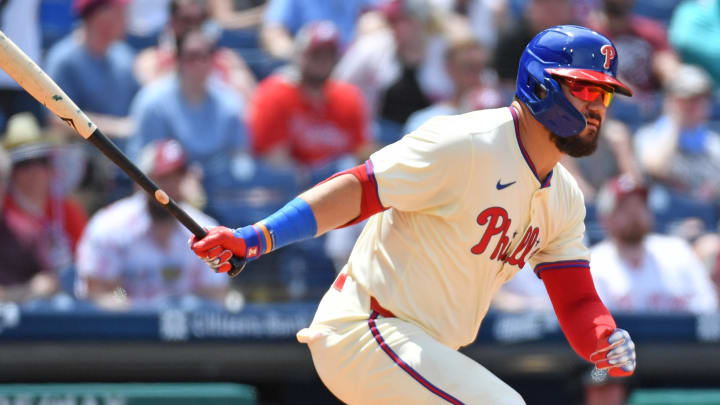 Jun 23, 2024; Philadelphia, Pennsylvania, USA; Philadelphia Phillies designated hitter Kyle Schwarber (12) against the Arizona Diamondbacks at Citizens Bank Park. 