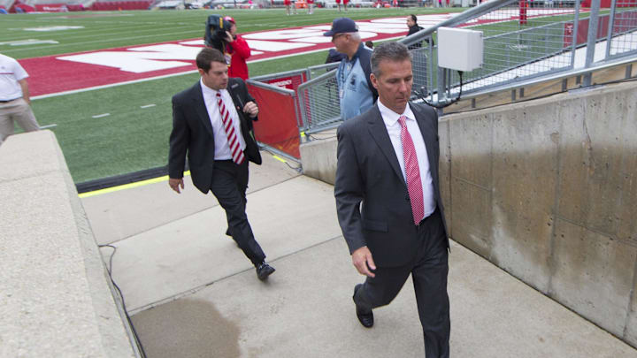 Oct 15, 2016; Madison, WI, USA; Ohio State Buckeyes head coach Urban Meyer exits Camp Randall Stadium prior to the game against the Wisconsin Badgers.