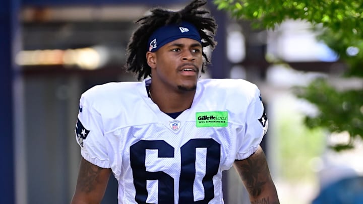 Aug 3, 2023; Foxborough, MA, USA; New England Patriots wide receiver Demario Douglas (60) heads to