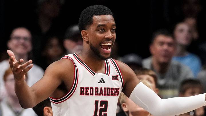 Texas Tech’s Donovan Atwell reacts after competing Friday, April 3, 2026, during the State Farm College Slam Dunk and 3-Point Championships at Hinkle Fieldhouse in Indianapolis. Texas Tech’s Donovan Atwell reacts after competing Friday, April 3, 2026, during the State Farm College Slam Dunk and 3-Point Championships at Hinkle Fieldhouse in Indianapolis.