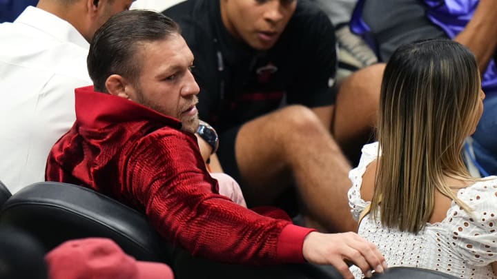 Jun 9, 2023; Miami, Florida, USA; Irish mixed martial artist Conor McGregor looks on during the Jun 9, 2023; Miami, Florida, USA; Irish mixed martial artist Conor McGregor looks on during the