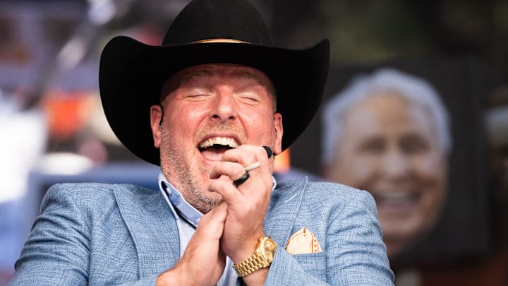 Pat McAfee laughs on ESPN's "College GameDay" at the University of Texas.