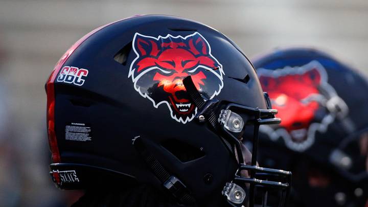 Oct 7, 2021; Jonesboro, Arkansas, USA; Arkansas State Red Wolves Helmet at Centennial Bank Stadium.