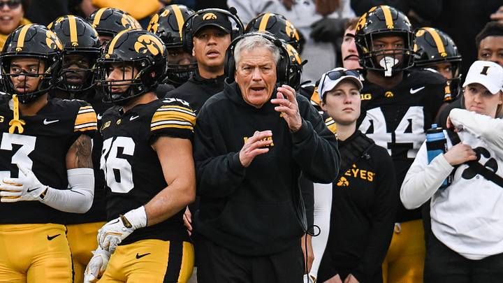 Nov 22, 2025; Iowa City, Iowa, USA; Iowa Hawkeyes head coach Kirk Ferentz reacts during the second quarter against the Michigan State Spartans at Kinnick Stadium. Mandatory Credit: Jeffrey Becker-Imagn Images Nov 22, 2025; Iowa City, Iowa, USA; Iowa Hawkeyes head coach Kirk Ferentz reacts during the second quarter against the Michigan State Spartans at Kinnick Stadium. Mandatory Credit: Jeffrey Becker-Imagn Images