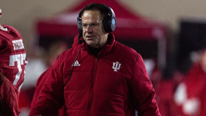 Indiana Hoosiers head coach Curt Cignetti in the first half against the Purdue Boilermakers at Memorial Stadium. Indiana Hoosiers head coach Curt Cignetti in the first half against the Purdue Boilermakers at Memorial Stadium.