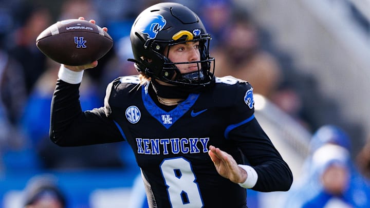 Nov 30, 2024; Lexington, Kentucky, USA; Kentucky Wildcats quarterback Cutter Boley (8) throws a pass during the first quarter against the Louisville Cardinals at Kroger Field. Mandatory Credit: Jordan Prather-Imagn Images Nov 30, 2024; Lexington, Kentucky, USA; Kentucky Wildcats quarterback Cutter Boley (8) throws a pass during the first quarter against the Louisville Cardinals at Kroger Field. Mandatory Credit: Jordan Prather-Imagn Images