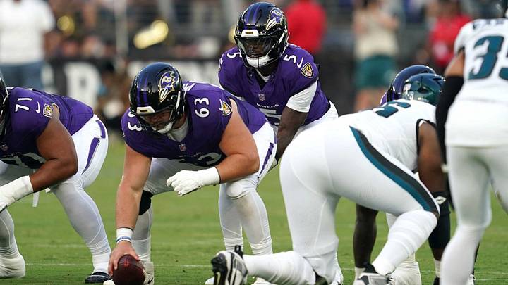 Aug 15, 2026; Baltimore, Maryland, USA; Baltimore Ravens quarterback Tyler Huntley (5) runs the offense in the first quarter against the Philadelphia Eagles at M&T Bank Stadium. Mandatory Credit: Mitch Stringer-Imagn Images Aug 15, 2026; Baltimore, Maryland, USA; Baltimore Ravens quarterback Tyler Huntley (5) runs the offense in the first quarter against the Philadelphia Eagles at M&T Bank Stadium. Mandatory Credit: Mitch Stringer-Imagn Images