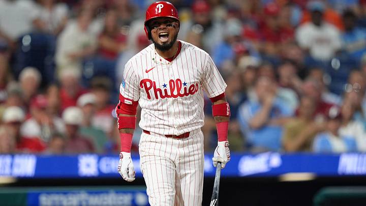 Sep 8, 2026; Philadelphia, Pennsylvania, USA; Philadelphia Phillies infielder Luis Arraez (4) reacts against the Houston Astros in the fourth inning at Citizens Bank Park. Mandatory Credit: Kyle Ross-Imagn Images Sep 8, 2026; Philadelphia, Pennsylvania, USA; Philadelphia Phillies infielder Luis Arraez (4) reacts against the Houston Astros in the fourth inning at Citizens Bank Park. Mandatory Credit: Kyle Ross-Imagn Images