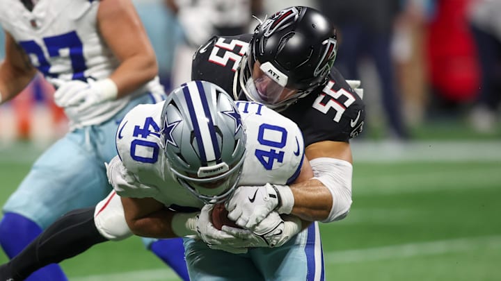 The Atlanta Falcons defeated the Dallas Cowboys in Sunday's game at Mercedes-Benz Stadium. The Atlanta Falcons defeated the Dallas Cowboys in Sunday's game at Mercedes-Benz Stadium.