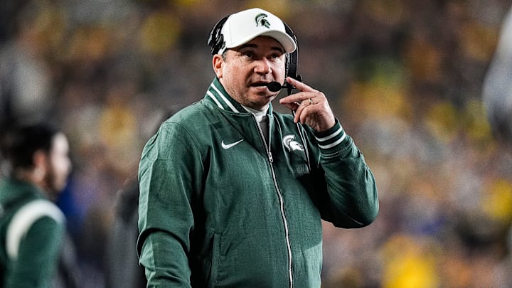 Michigan State head coach Jonathan Smith watches a play against Michigan during the first half at Michigan Stadium in Ann Arbor on Saturday, Oct. 26, 2024.