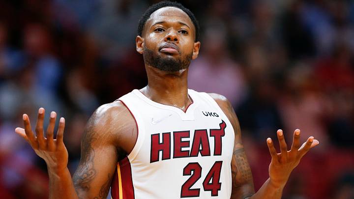 Miami Heat forward Haywood Highsmith (24) reacts (Mandatory Credit: Sam Navarro-USA TODAY Sports)