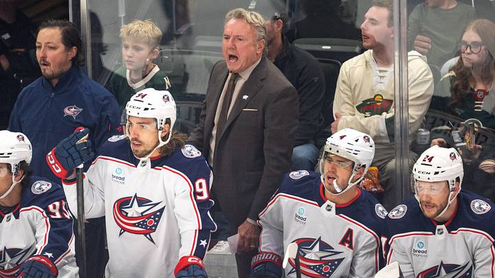 Oct 18, 2026; Saint Paul, Minnesota, USA; Columbus Blue Jackets head coach Rick Bowness directs players from the bench against the Minnesota Wild in the first period at Grand Casino Arena. Mandatory Credit: Matt Blewett-Imagn Images Oct 18, 2026; Saint Paul, Minnesota, USA; Columbus Blue Jackets head coach Rick Bowness directs players from the bench against the Minnesota Wild in the first period at Grand Casino Arena. Mandatory Credit: Matt Blewett-Imagn Images