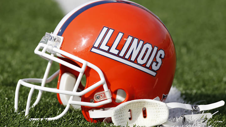 Oct 30, 2010; Champaign, IL, USA;  A detailed view of the Illinois Fighting Illini helmet during the pre-game against the Purdue Boilermakers at Memorial Stadium.  Mandatory Credit: Mike DiNovo-Imagn Images