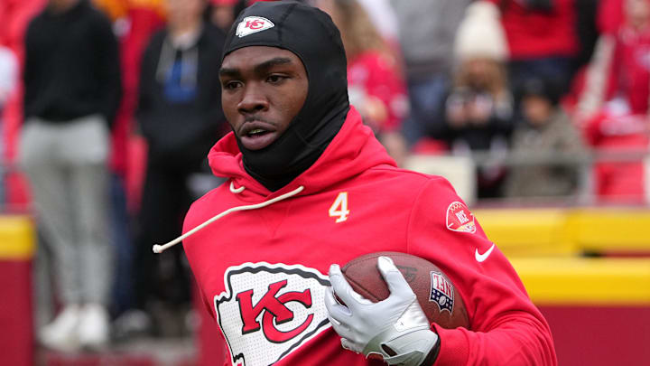 Nov 23, 2025; Kansas City, Missouri, USA; Kansas City Chiefs wide receiver Rashee Rice (4) warms up before the game against the Indianapolis Colts at GEHA Field at Arrowhead Stadium. Mandatory Credit: Denny Medley-Imagn Images Nov 23, 2025; Kansas City, Missouri, USA; Kansas City Chiefs wide receiver Rashee Rice (4) warms up before the game against the Indianapolis Colts at GEHA Field at Arrowhead Stadium. Mandatory Credit: Denny Medley-Imagn Images